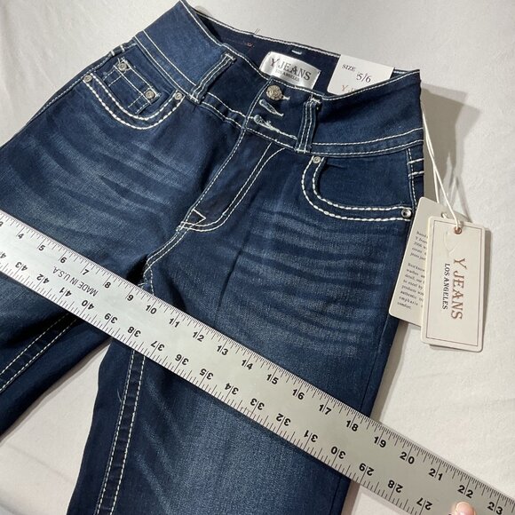 Womens Y Jeans Los Angeles Bootcut Denim Pants Size 5/6 Dark Wash Stretch Embroi - Picture 9 of 10